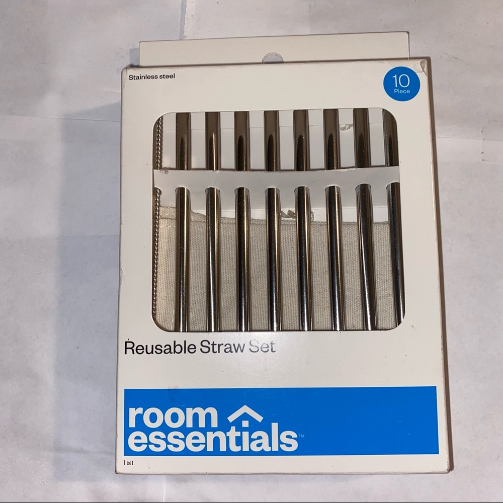 Brand new Room Essentials Stainless Steel Reusable Straw Set of 10 Pieces
